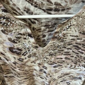 Chico's Brown Animal Print Top with Embellishments Size 1